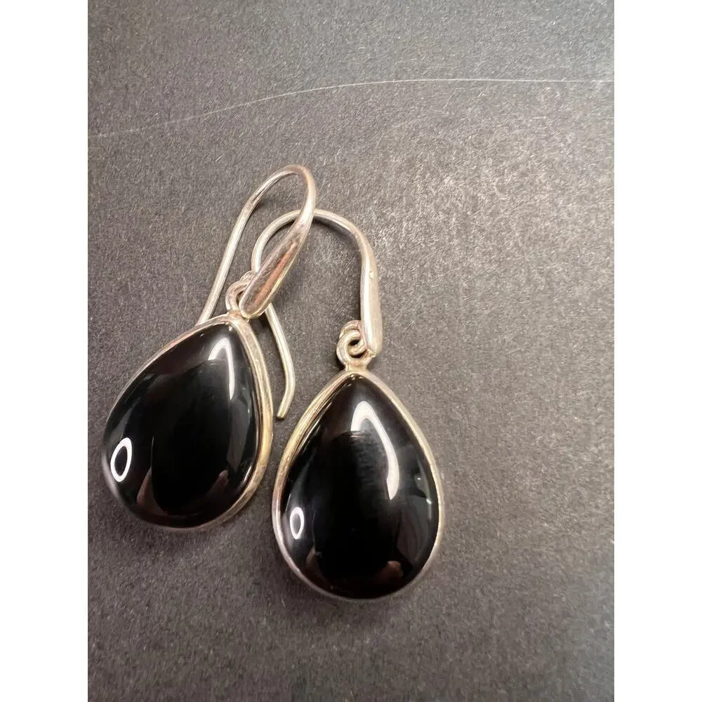 NEW Black onyx sterling silver teardrop earrings 7.57 grams